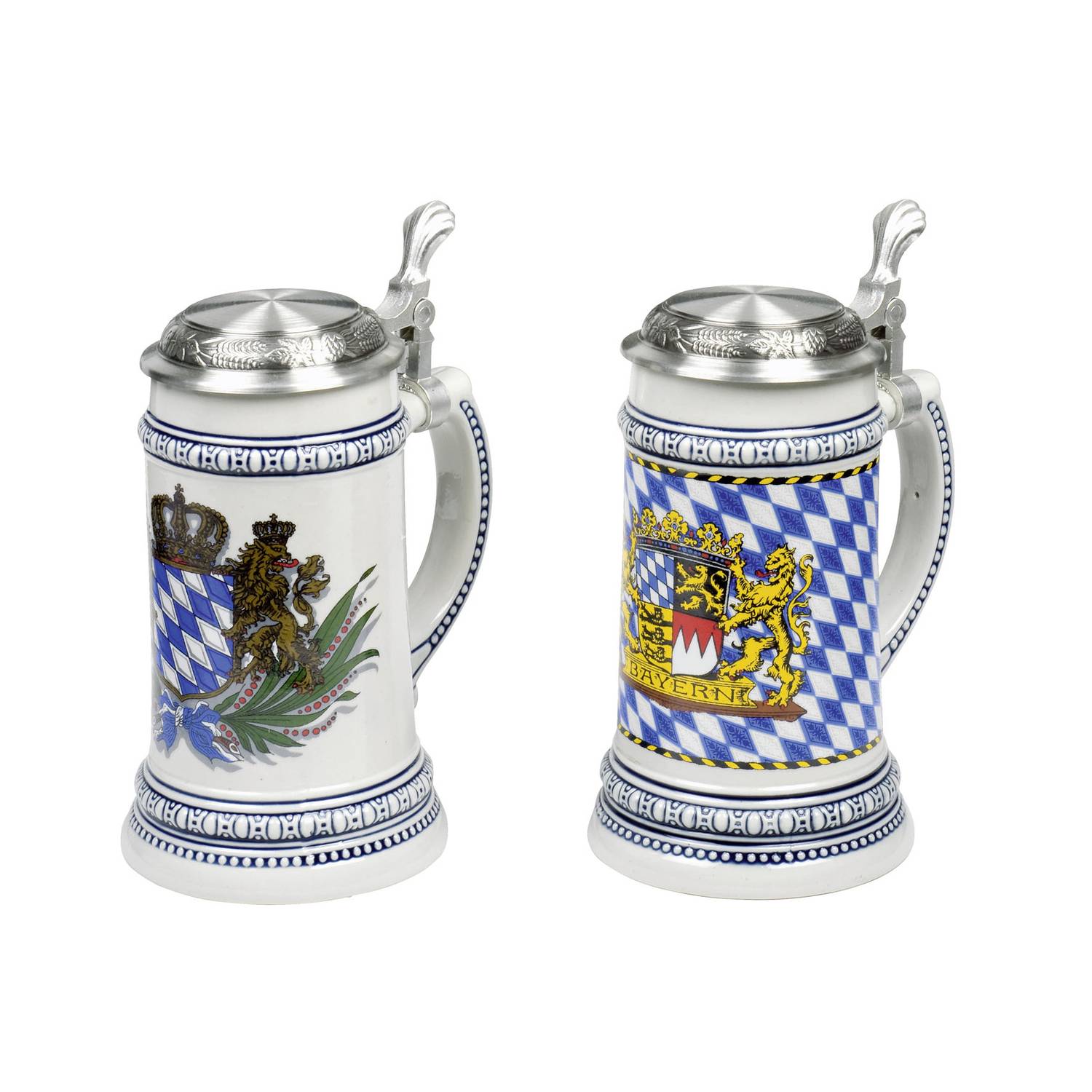 Domex 25634 Bierseidel "Euler" 0,5l mit Zinndeckel & Bayernwappen, weiß/blau (Modell zufällig, 1 Stück)