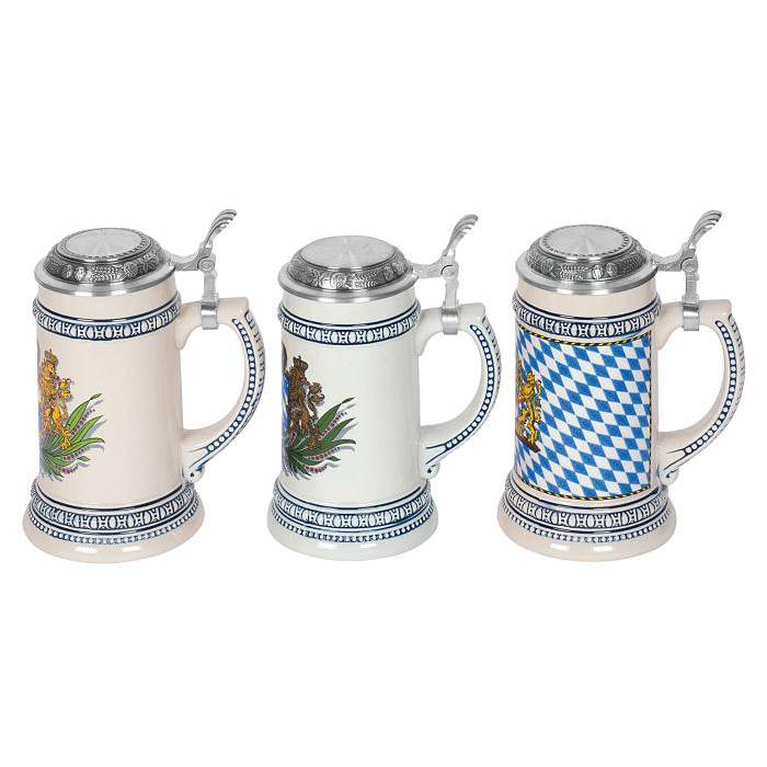 Domex 25634 Bierseidel "Euler" 0,5l mit Zinndeckel & Bayernwappen, weiß/blau (Modell zufällig, 1 Stück)