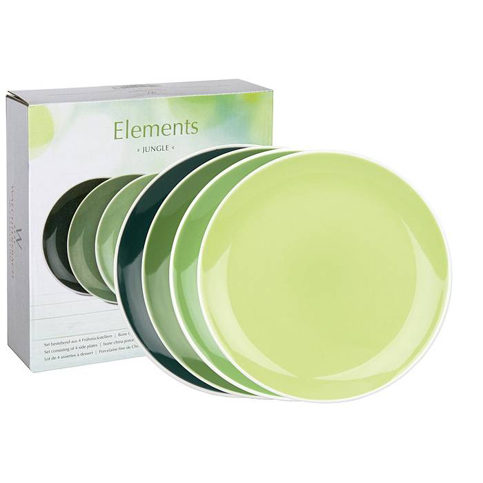 WAECHTERSBACH 41 5 973 1000 Elements Frühstücksteller Jungle, Bone China Porzellan, Ø 19 cm, grün (4er Pack)