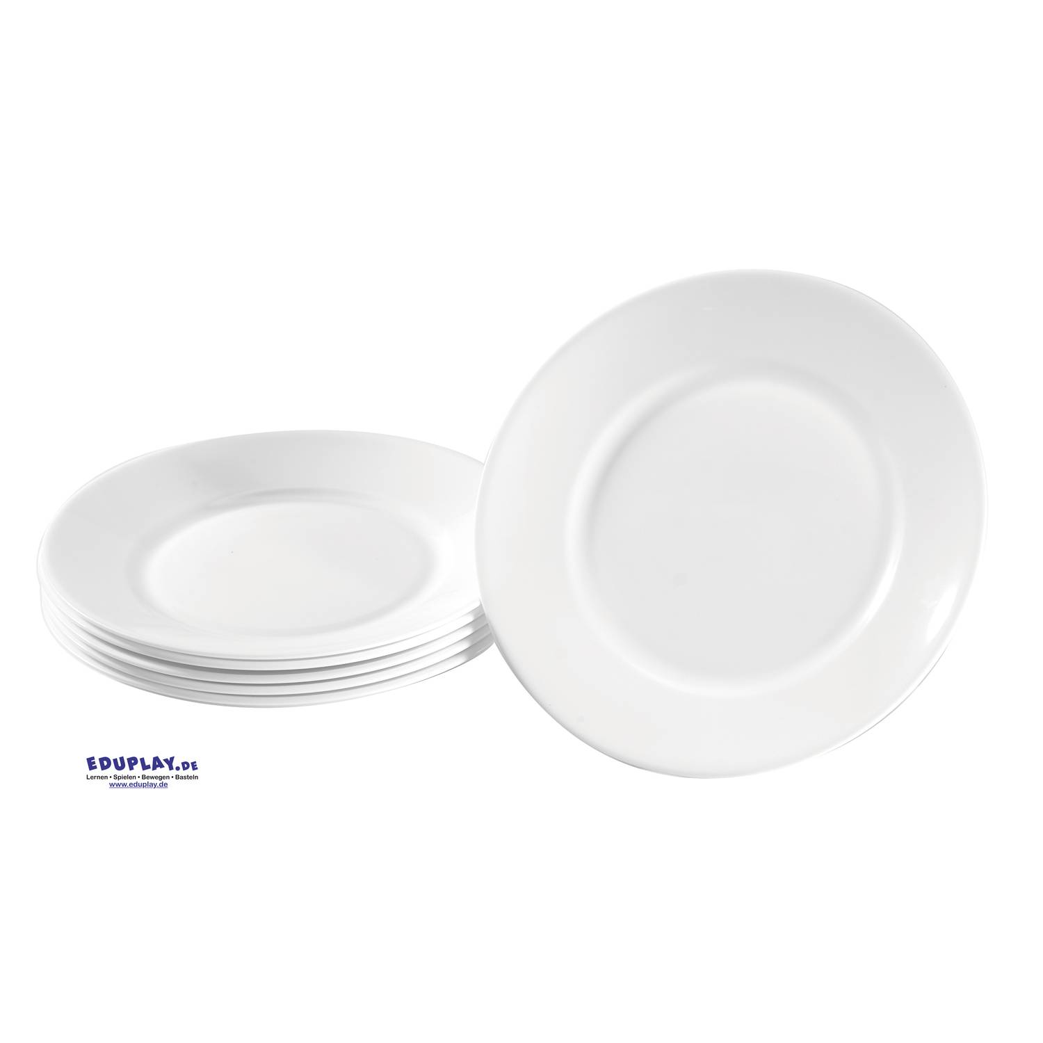 EDUPLAY 110418 Frühstücksteller für Kinder, Hartglas, Ø 16 cm, weiß (6er Pack)