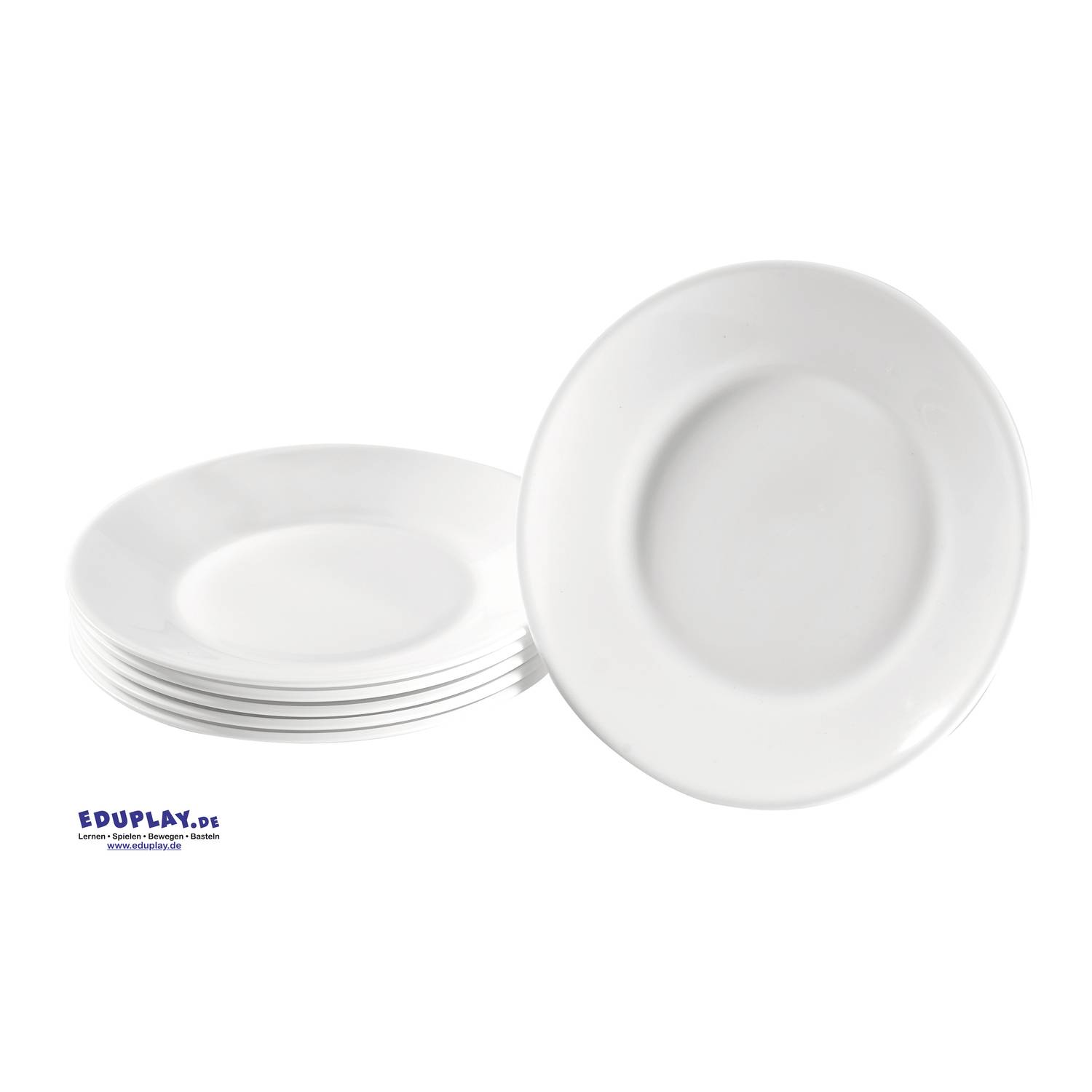 EDUPLAY 110420 Speiseteller für Kinder, Hartglas, Ø 24 cm, weiß (6er Pack)