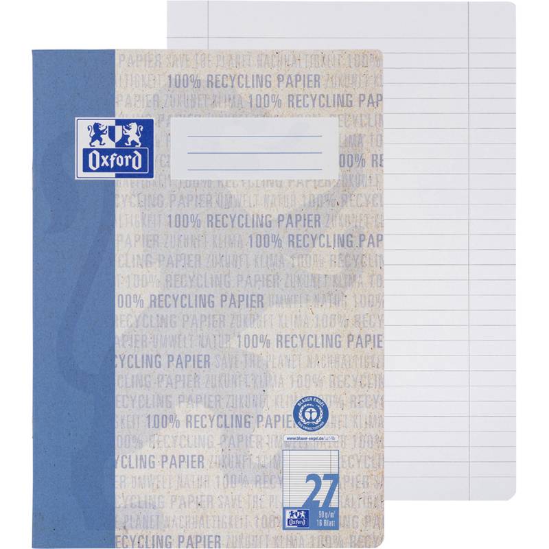 Blaues und beiges Oxford-Notizbuch mit dem Text 