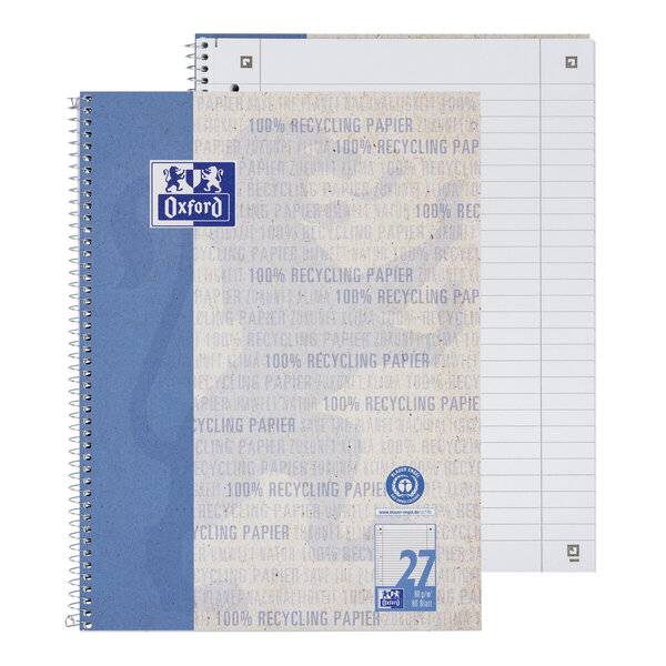 Collegeblock Recycling LIN 27 - A4+ 80 Blatt liniert Rand links/rechts blau.