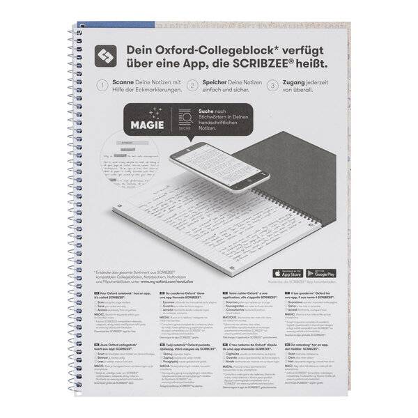 Collegeblock Recycling - A4+ 80 Blatt liniert Rand links blau.
