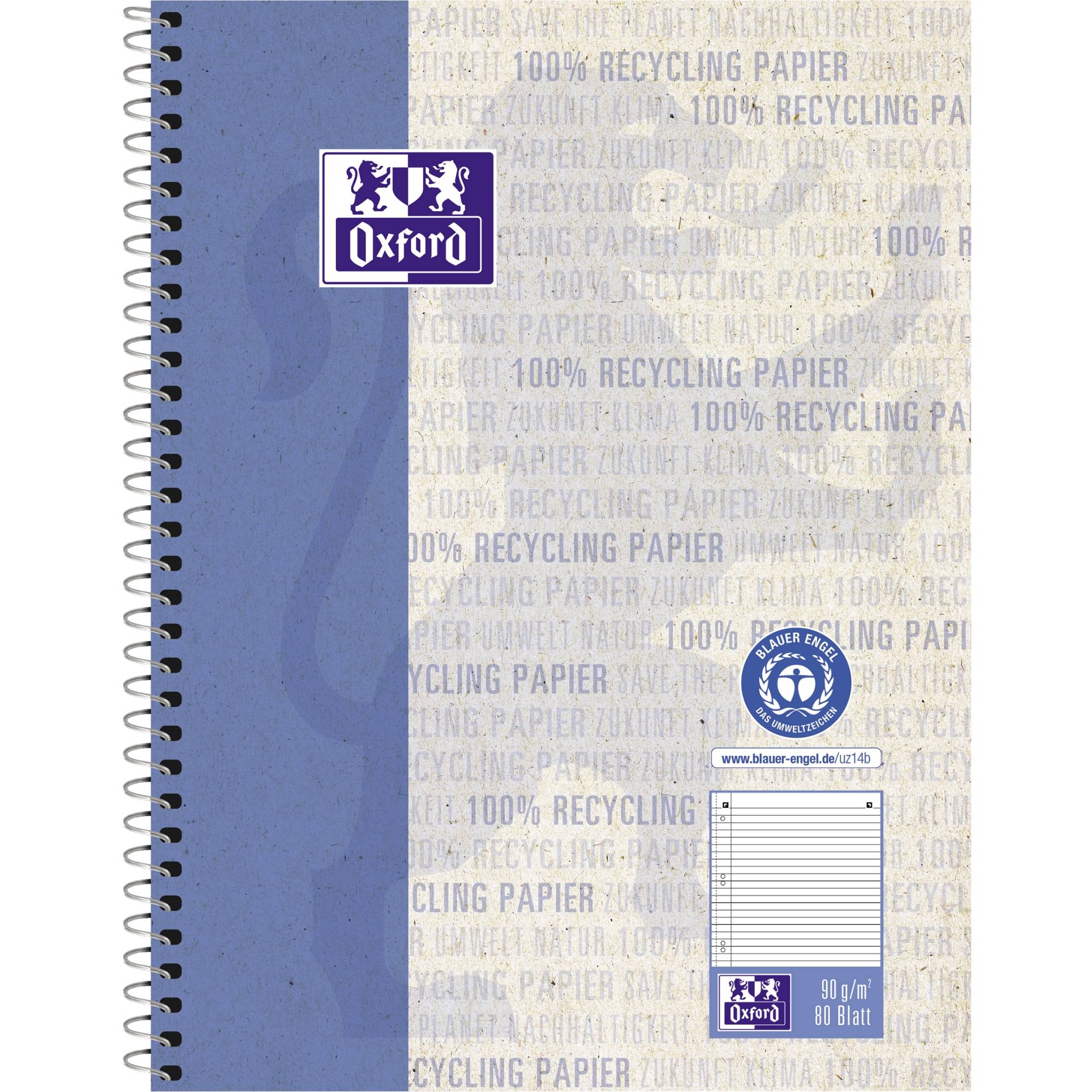 Oxford Collegeblock 400159376 A5+ 80Bl. 90g Rand li 6xgel. lin