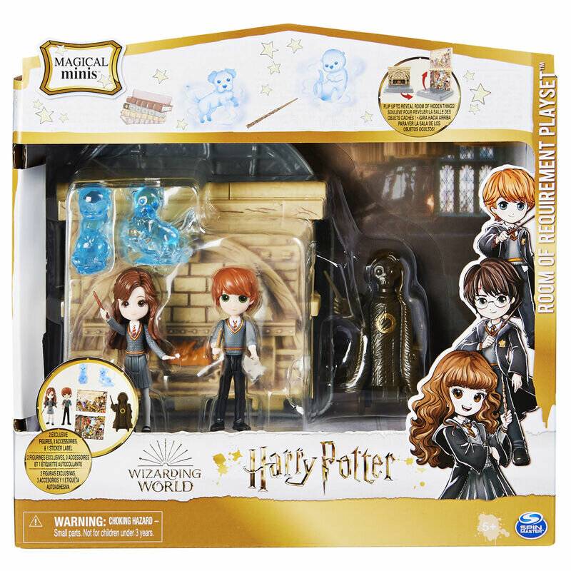 Harry Potter Magical Minis Raum der Wünsche Spielset mit zwei Minifiguren, blauen Eulen, einer schwarzen Figur und themenbezogenen Accessoires.