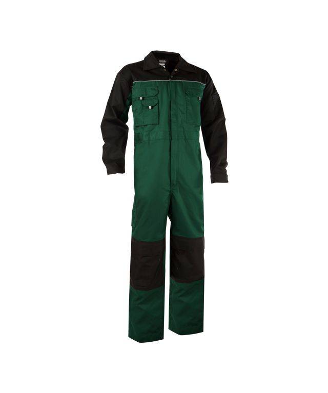 Zweifarbiger Overall mit Kniepolstertaschen, FLASCHENGRÜN/SCHWARZ, Gr. 2XL