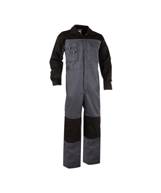 Zweifarbiger Overall mit Kniepolstertaschen, ZEMENTGRAU/SCHWARZ, Gr. L
