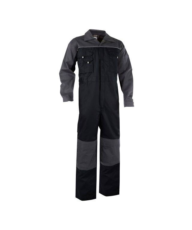Zweifarbiger Overall mit Kniepolstertaschen, SCHWARZ/ZEMENTGRAU, Gr. 2XL