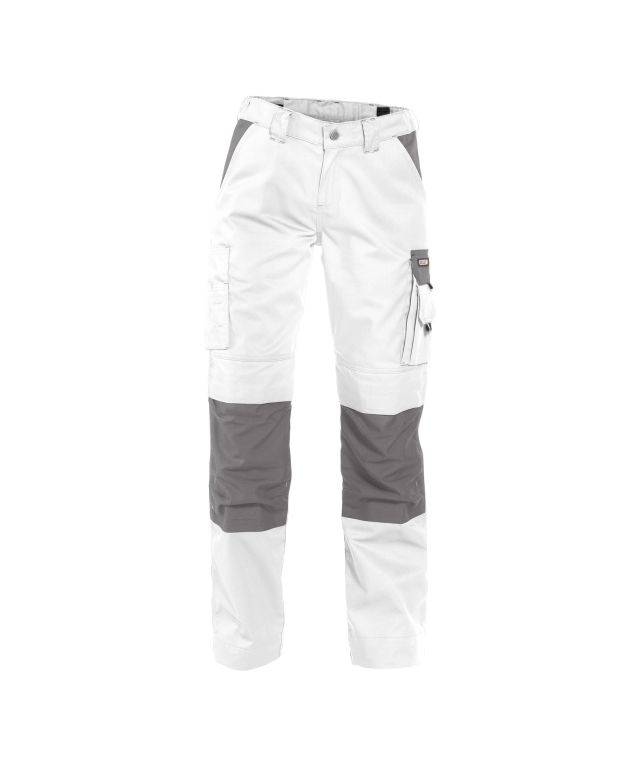 Zweifarbige Arbeitshose mit Kniepolstertaschen für Damen, WEIß/ZEMENTGRAU, Gr. 42