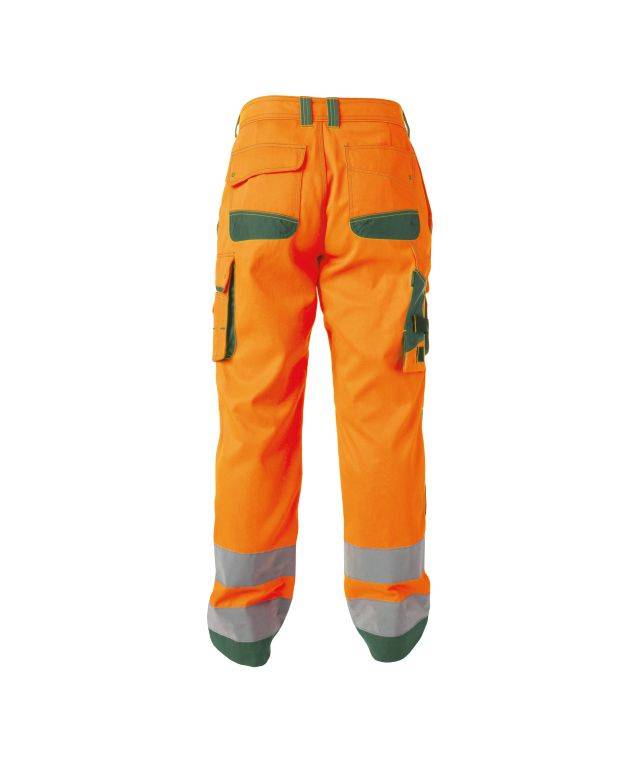 Warnschutzhose mit Kniepolstertaschen, NEONORANGE/FLASCHENGRÜN , Kurzgröße, Gr. 58