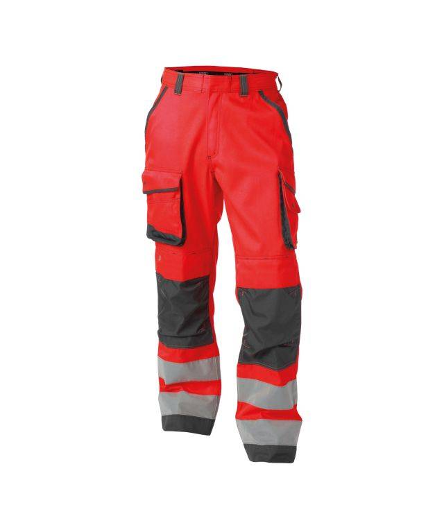 Warnschutzhose mit Kniepolstertaschen, NEONROT/ZEMENTGRAU, Gr. 56
