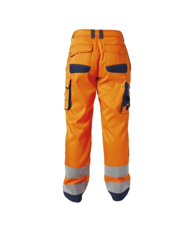 Warnschutzhose mit Kniepolstertaschen, NEONORANGE/DUNKELBLAU , Langgröße, Gr. 52