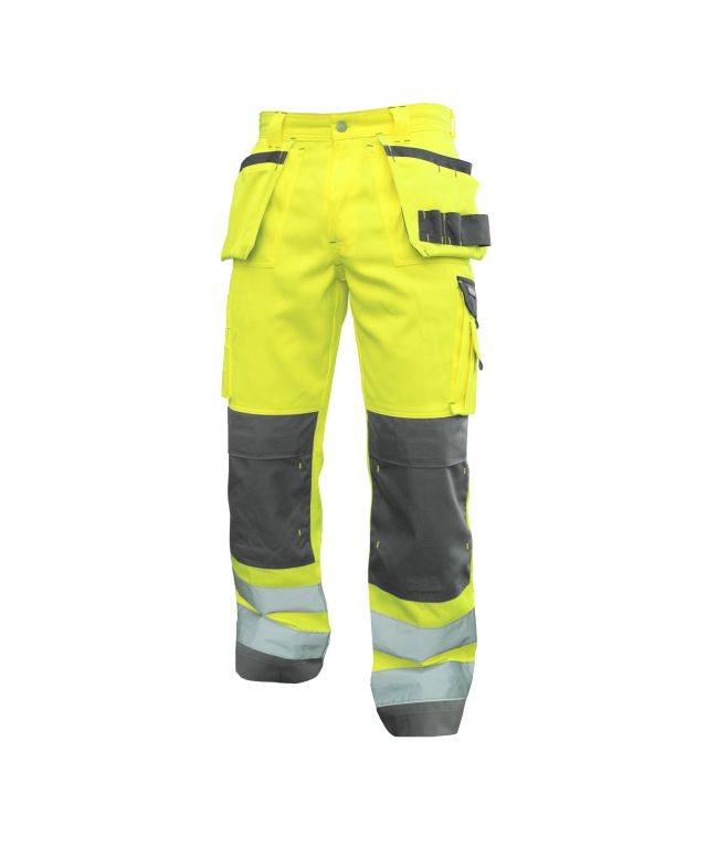 Warnschutzhose mit Holstertaschen und Kniepolstertaschen, NEONGELB/ZEMENTGRAU, Gr. 52
