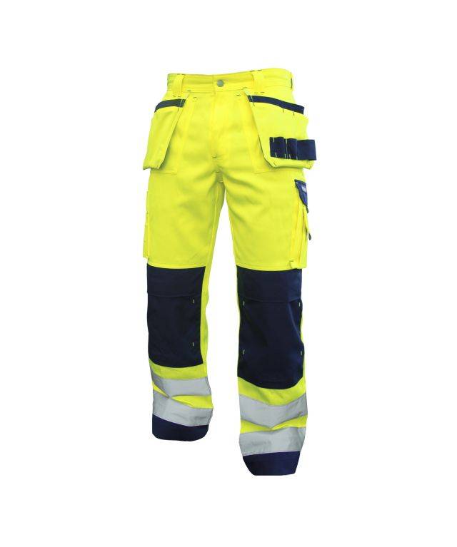 Warnschutzhose mit Holstertaschen und Kniepolstertaschen, NEONGELB/DUNKELBLAU, Gr. 58