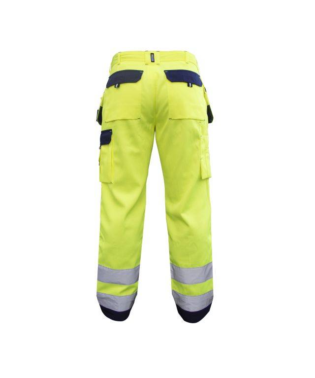 Warnschutzhose mit Holstertaschen und Kniepolstertaschen, NEONGELB/DUNKELBLAU, Gr. 58