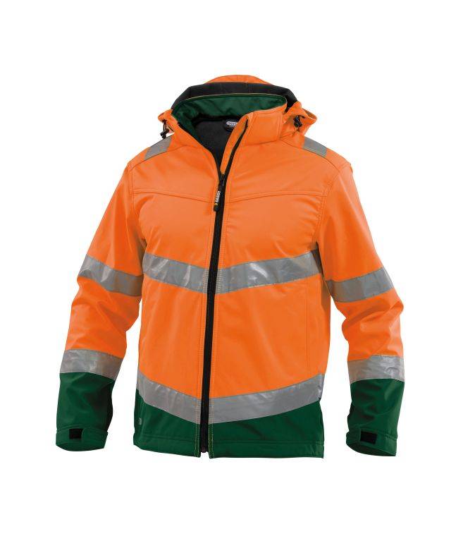Warnschutz Softshell-Jacke, NEONORANGE/FLASCHENGRÜN, Gr. XS