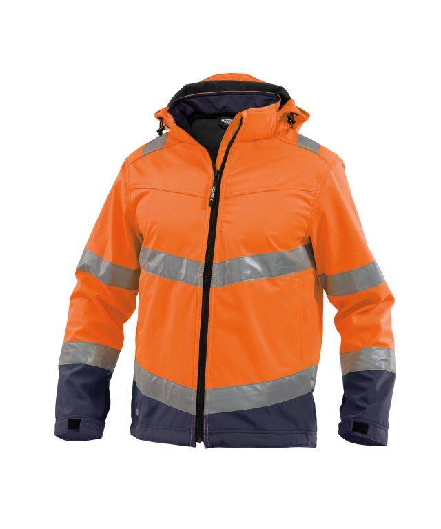 Warnschutz Softshell-Jacke, NEONORANGE/DUNKELBLAU, Gr. M