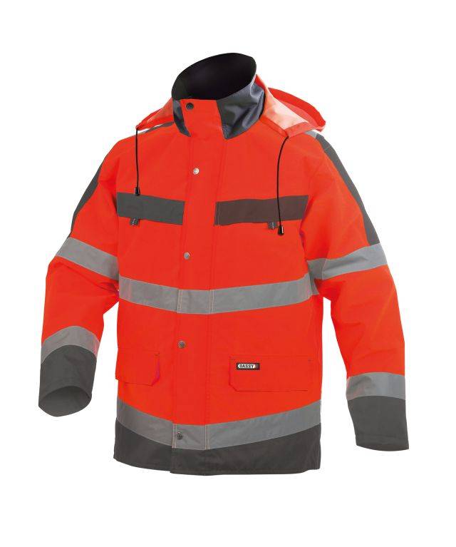 Warnschutz Regen-Parka, NEONROT/ZEMENTGRAU, Gr. S
