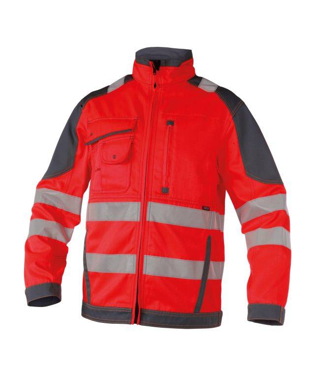 Warnschutz Arbeitsjacke, NEONROT/ZEMENTGRAU, Gr. 3XL