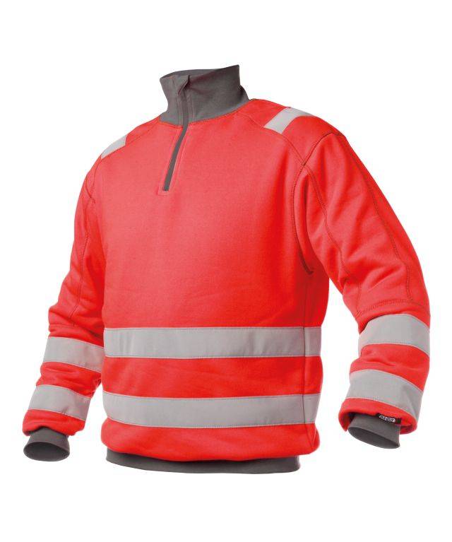 Warnschutz Sweatshirt, NEONROT/ZEMENTGRAU, Gr. S