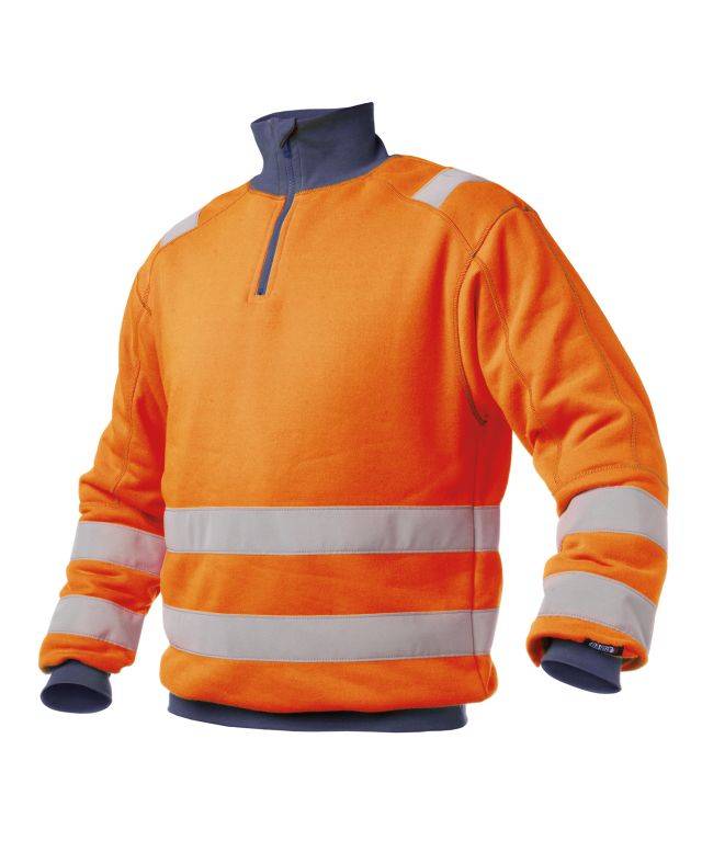Warnschutz Sweatshirt, NEONORANGE/DUNKELBLAU, Gr. XL