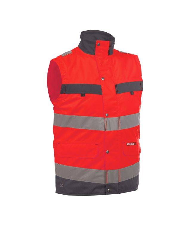 Warnschutz Weste, NEONROT/ZEMENTGRAU, Gr. XL