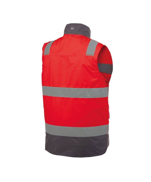 Warnschutz Weste, NEONROT/ZEMENTGRAU, Gr. XL
