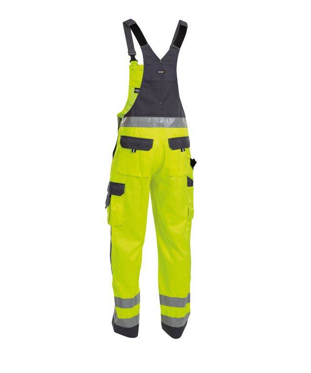 Warnschutz Latzhose mit Kniepolstertaschen, NEONGELB/ZEMENTGRAU , Langgröße, Gr. 48