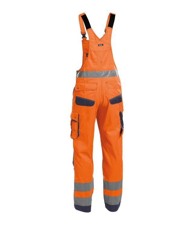 Warnschutz Latzhose mit Kniepolstertaschen, NEONORANGE/DUNKELBLAU, Gr. 64