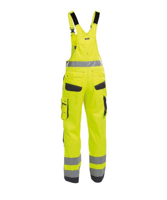 Warnschutz Latzhose mit Kniepolstertaschen, NEONGELB/ZEMENTGRAU , Langgröße, Gr. 52