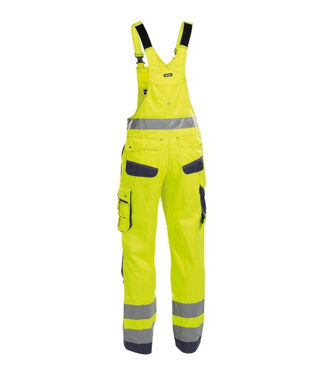 Warnschutz Latzhose mit Kniepolstertaschen, NEONGELB/DUNKELBLAU, Gr. 50