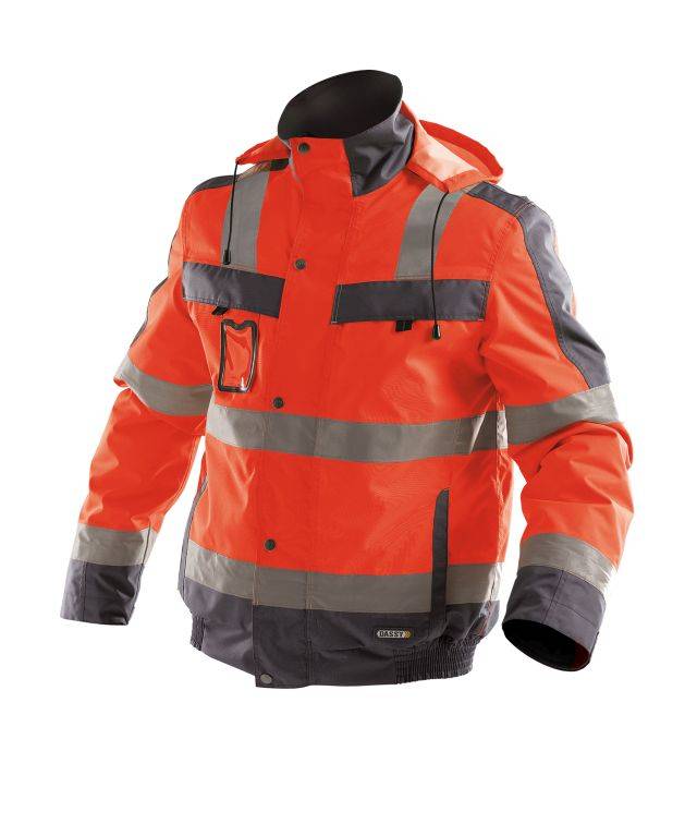Warnschutz Winterjacke, NEONROT/ZEMENTGRAU, Gr. M
