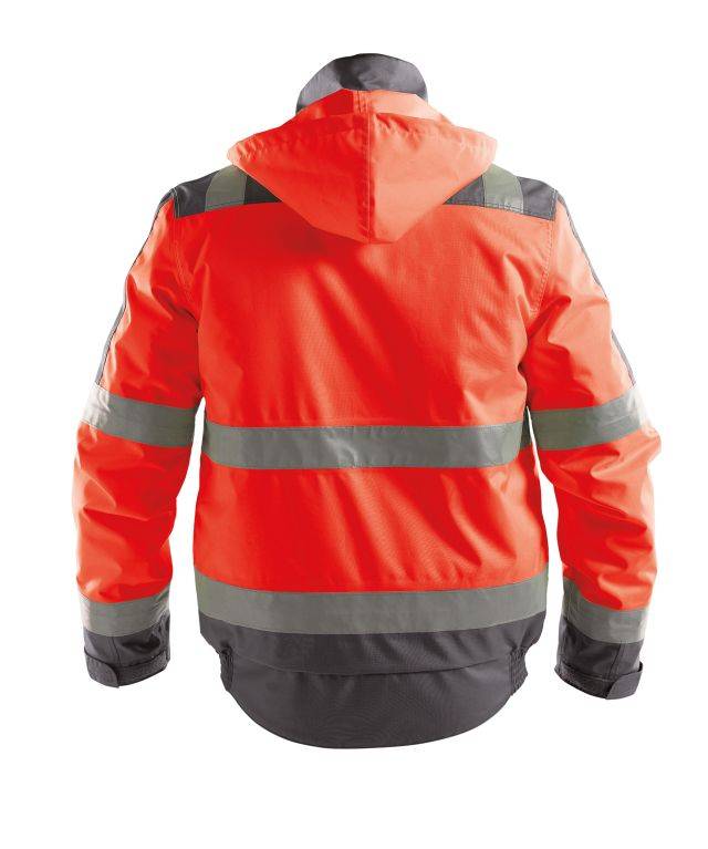 Warnschutz Winterjacke, NEONROT/ZEMENTGRAU, Gr. M