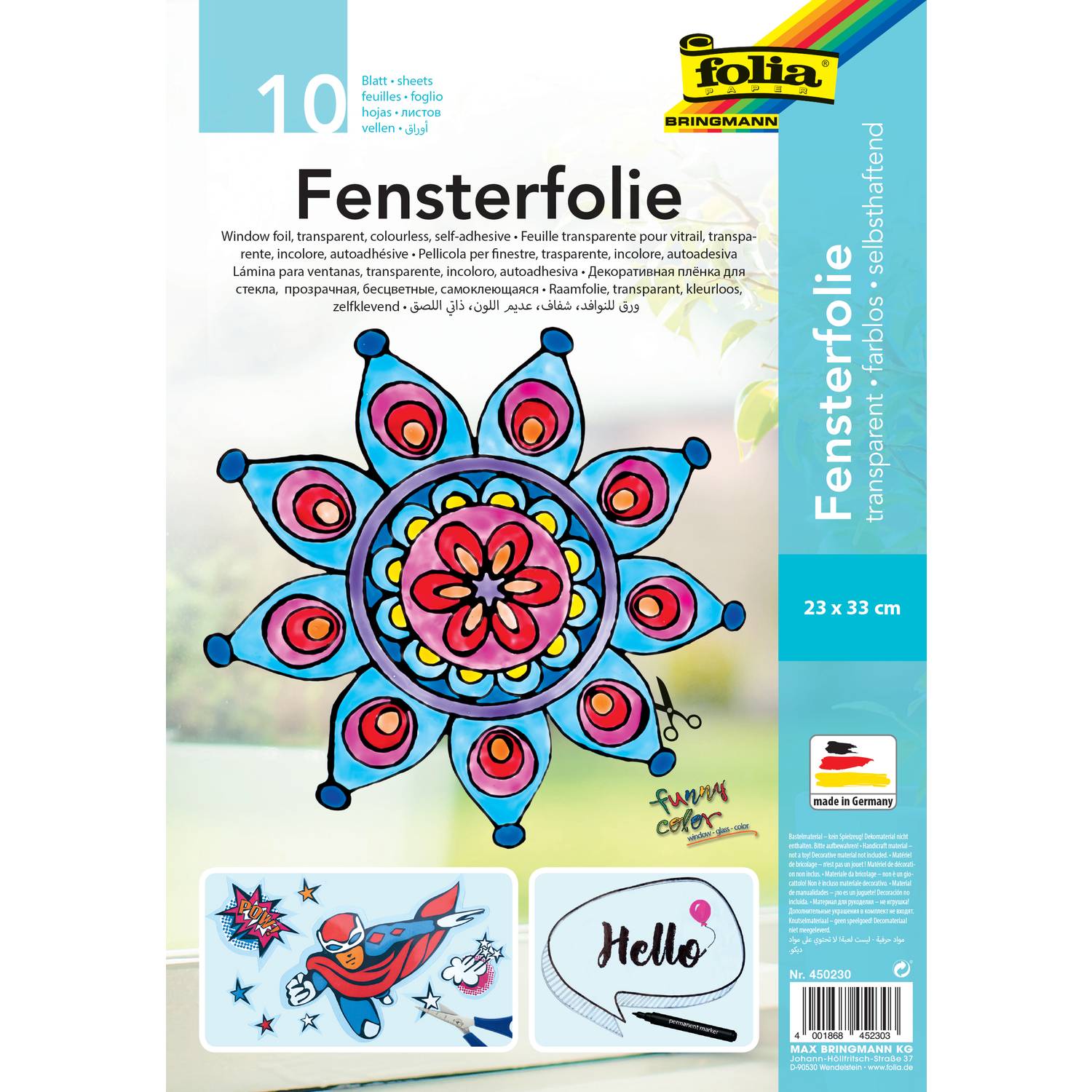 folia 450230 Fensterfolie, 23 x 33 cm, selbsthaftend, transparent/farblos (10er Pack)