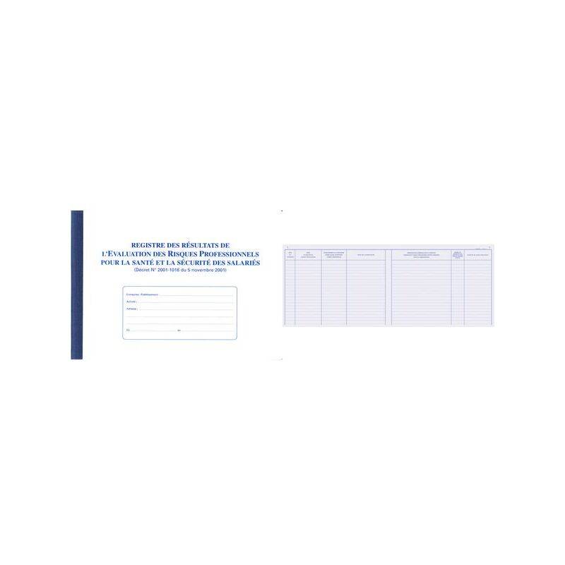 Ein Bild eines Registrierungsformulars mit dem Titel 'Registre des Résultats de l'Évaluation des Risques Professionnels.' Es enthält Spalten für Details.