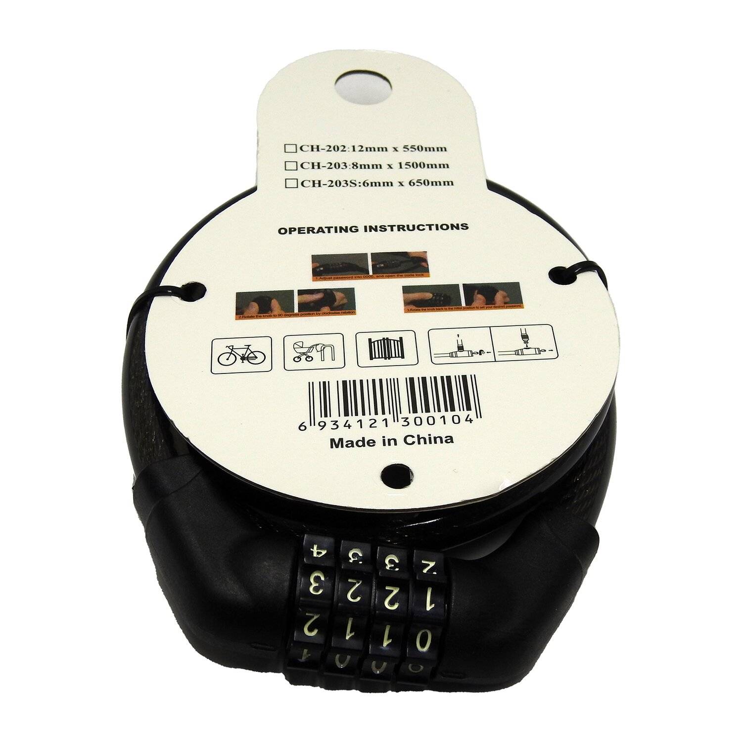 Fahrradschloss CH-203,1500mm/8mm Kabelschloss Mit 4-Stellig Zahlencode Zahlenschloss Fahrradhalterung Fahrradschloß