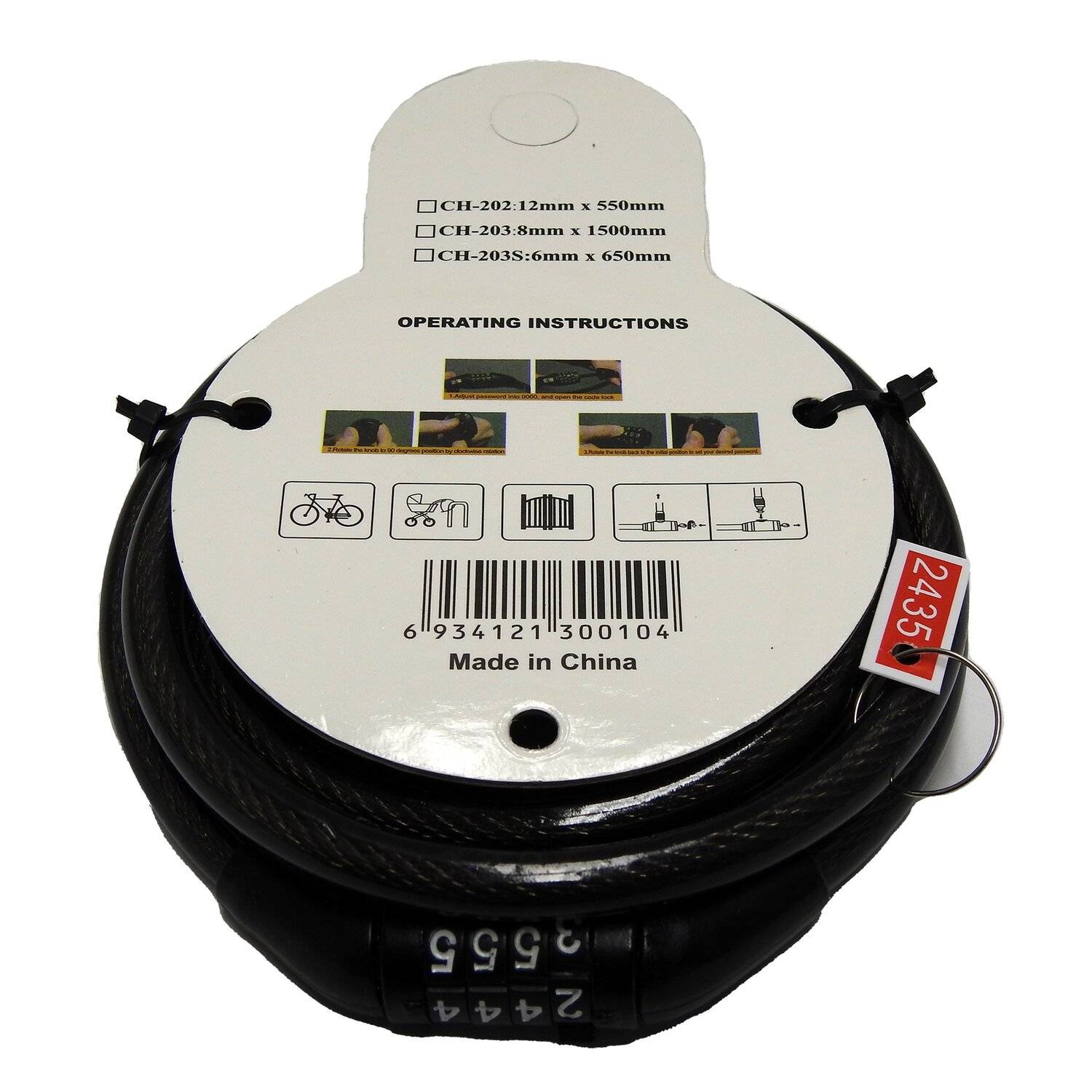 Fahrradschloss CH-202,550mm/12mm Kabelschloss Mit 4-Stellig Zahlencode Zahlenschloss Fahrradhalterung Fahrradschloß