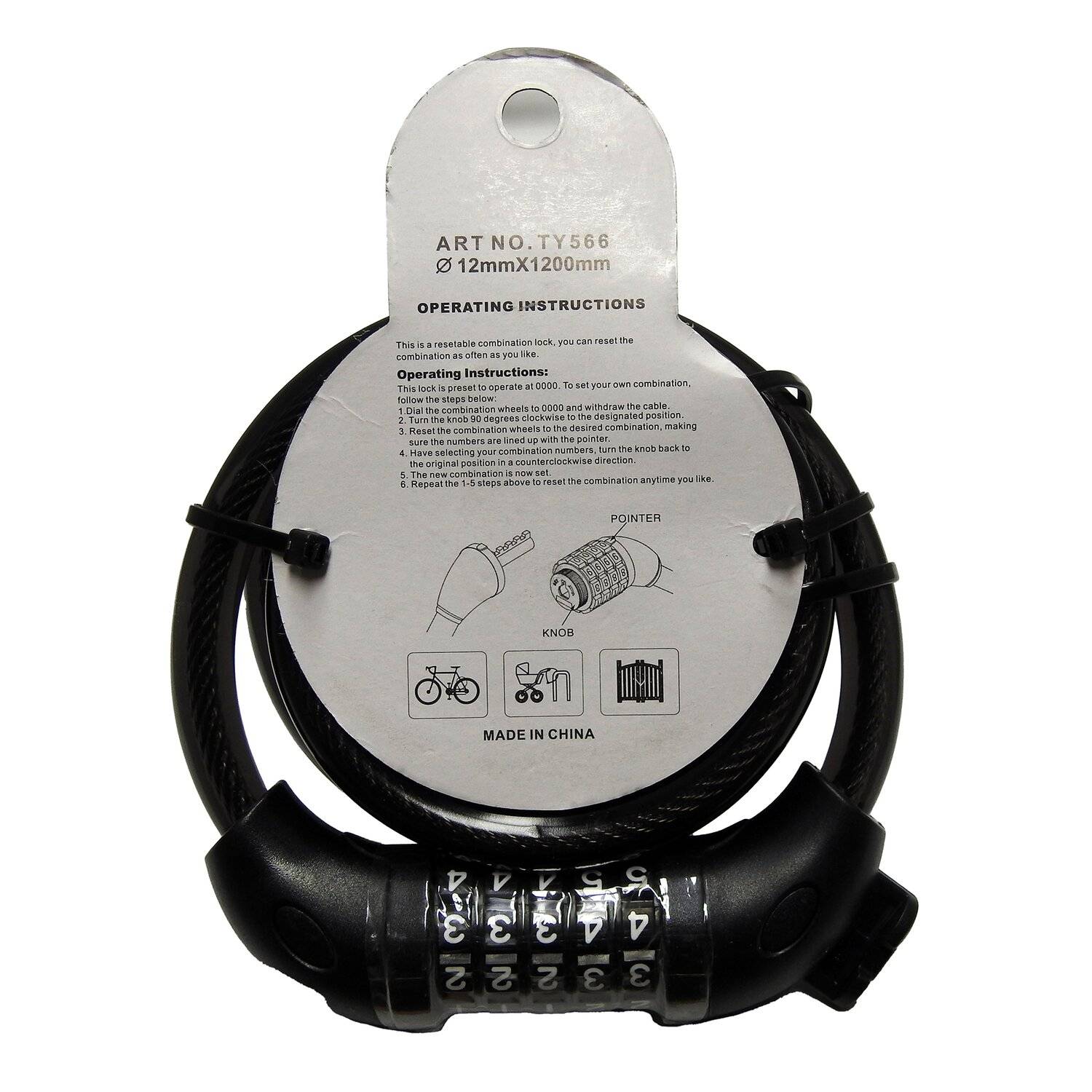 Fahrradschloss TY566,1200mm/12mm Kabelschloss Mit 5-Stellig Zahlencode Zahlenschloss Fahrradhalterung Fahrradschloß
