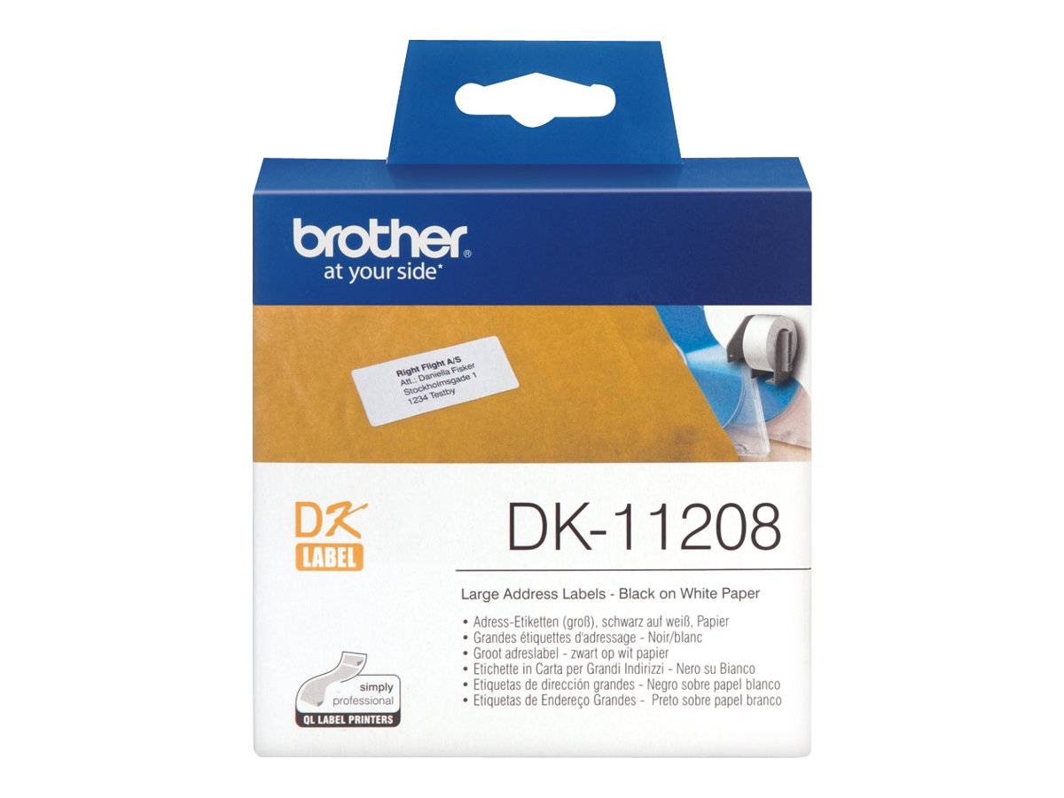 brother Adress-Etiketten DK-11208, weiß, Papier, selbstklebend, 38x90mm, 400/Rolle