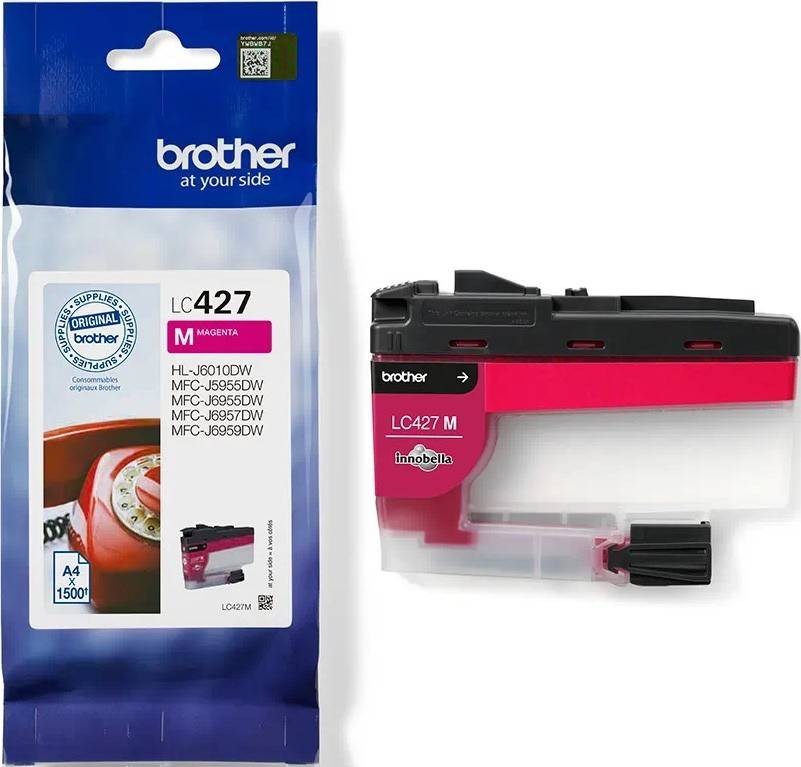 Brother LC427 M Magenta-Tintenpatrone mit Verpackung; kompatibel mit bestimmten Brother-Druckermodellen, die auf dem Etikett aufgeführt sind.