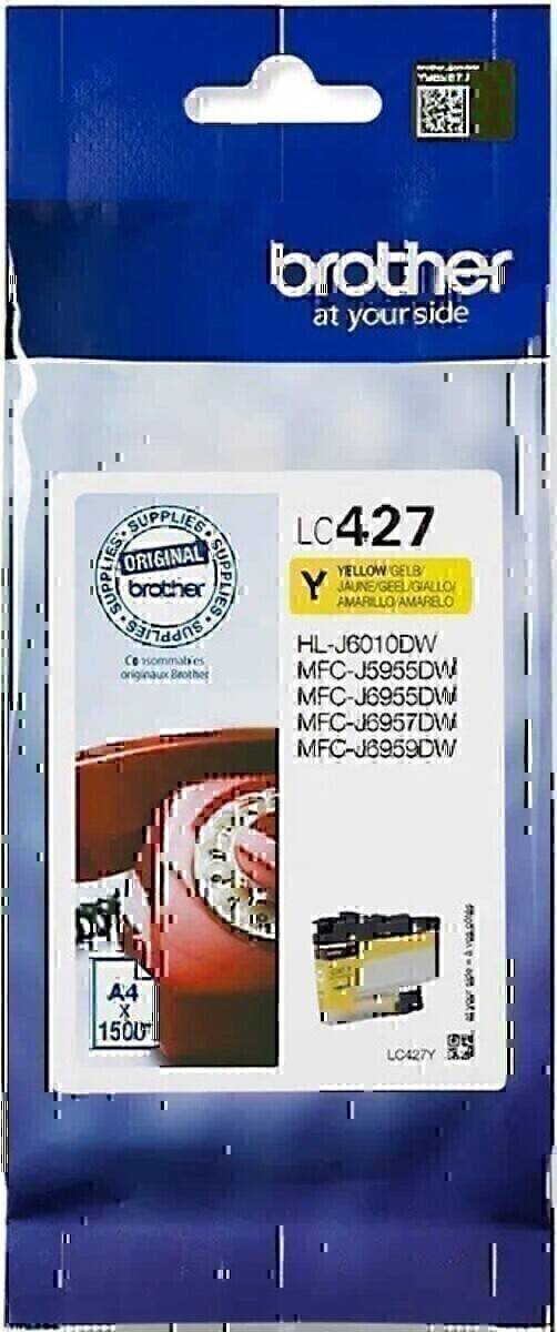 Brother LC427' Tintenpatrone in Gelb für die Modelle MFC-J6955DW, MFC-J5955DW, MFC-J6957DW; mit einem Telefon-Bild auf der Verpackung.