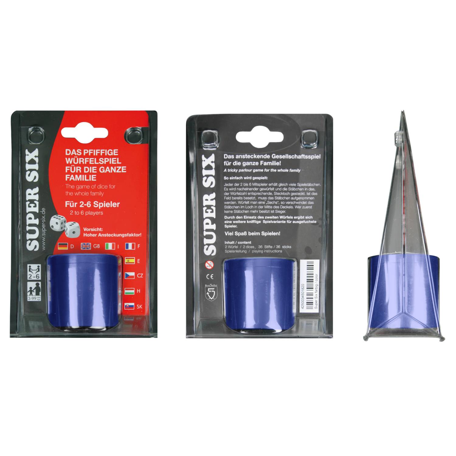 BestSaller 3005 SUPER SIX Würfelspiel Aluminum, 36 Spielstäbchen & 2 Würfel, blau