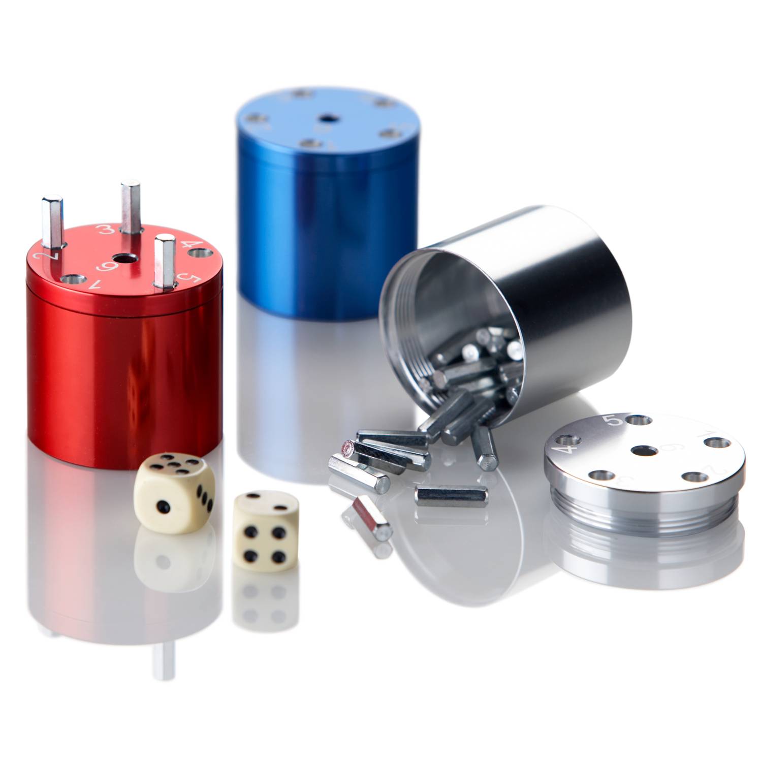 BestSaller 3005 SUPER SIX Würfelspiel Aluminum, 36 Spielstäbchen & 2 Würfel, blau