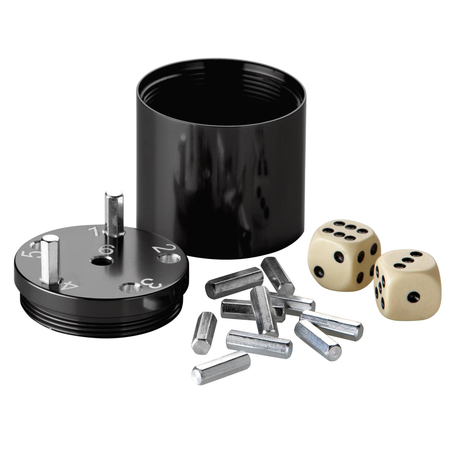 BestSaller 3003 SUPER SIX Würfelspiel Aluminum Sonder Edition, 36 Spielstäbchen & 2 Würfel, schwarz