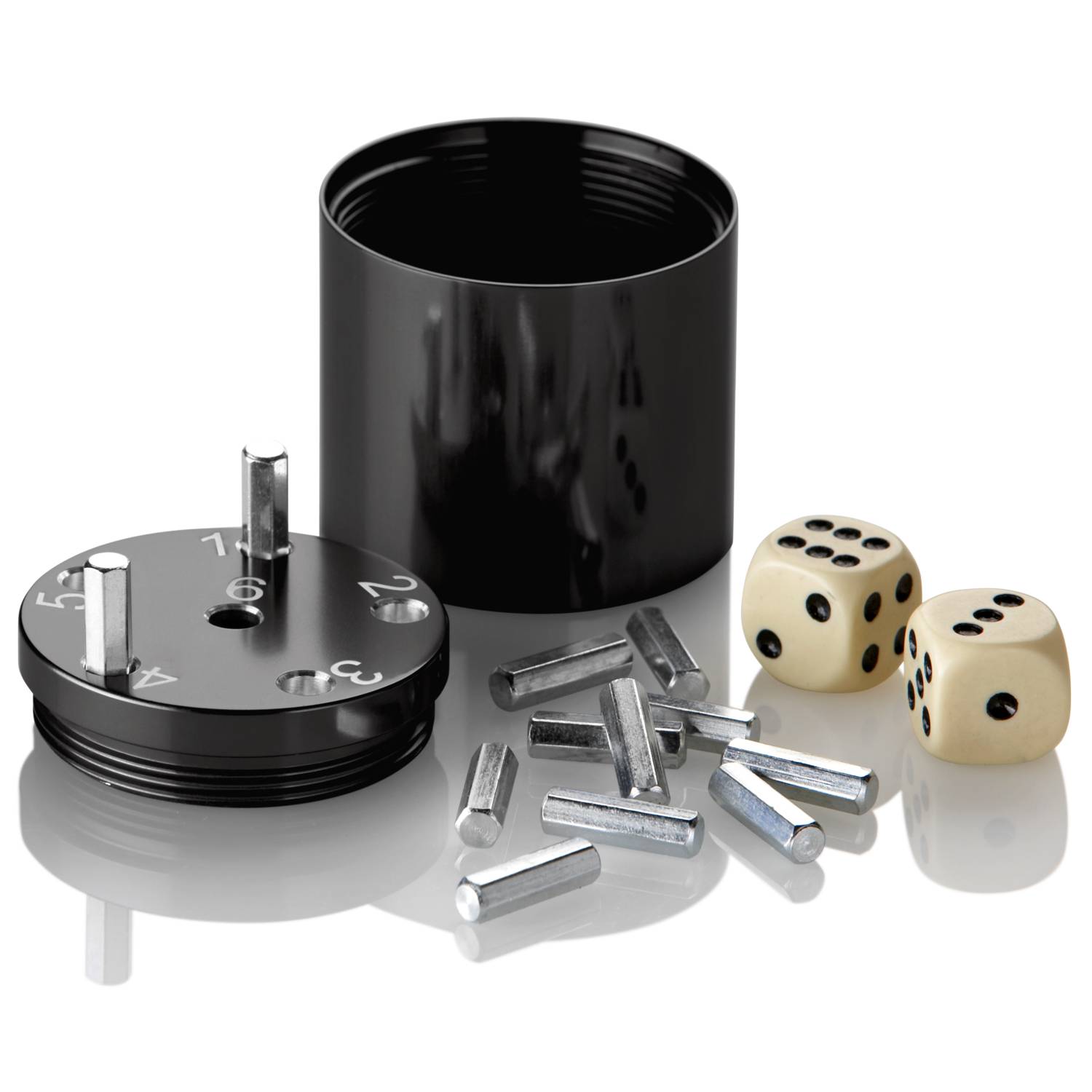 BestSaller 3003 SUPER SIX Würfelspiel Aluminum Sonder Edition, 36 Spielstäbchen & 2 Würfel, schwarz