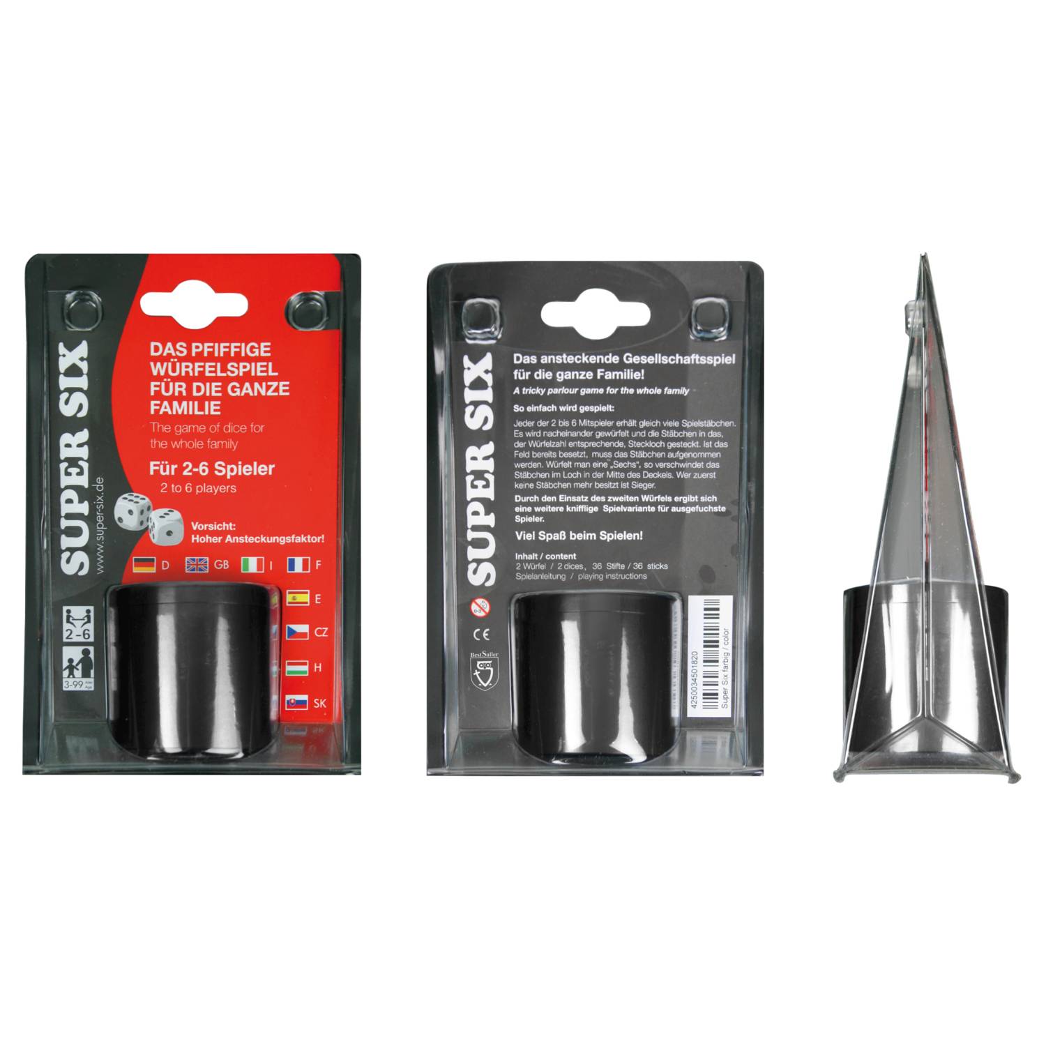 BestSaller 3003 SUPER SIX Würfelspiel Aluminum Sonder Edition, 36 Spielstäbchen & 2 Würfel, schwarz