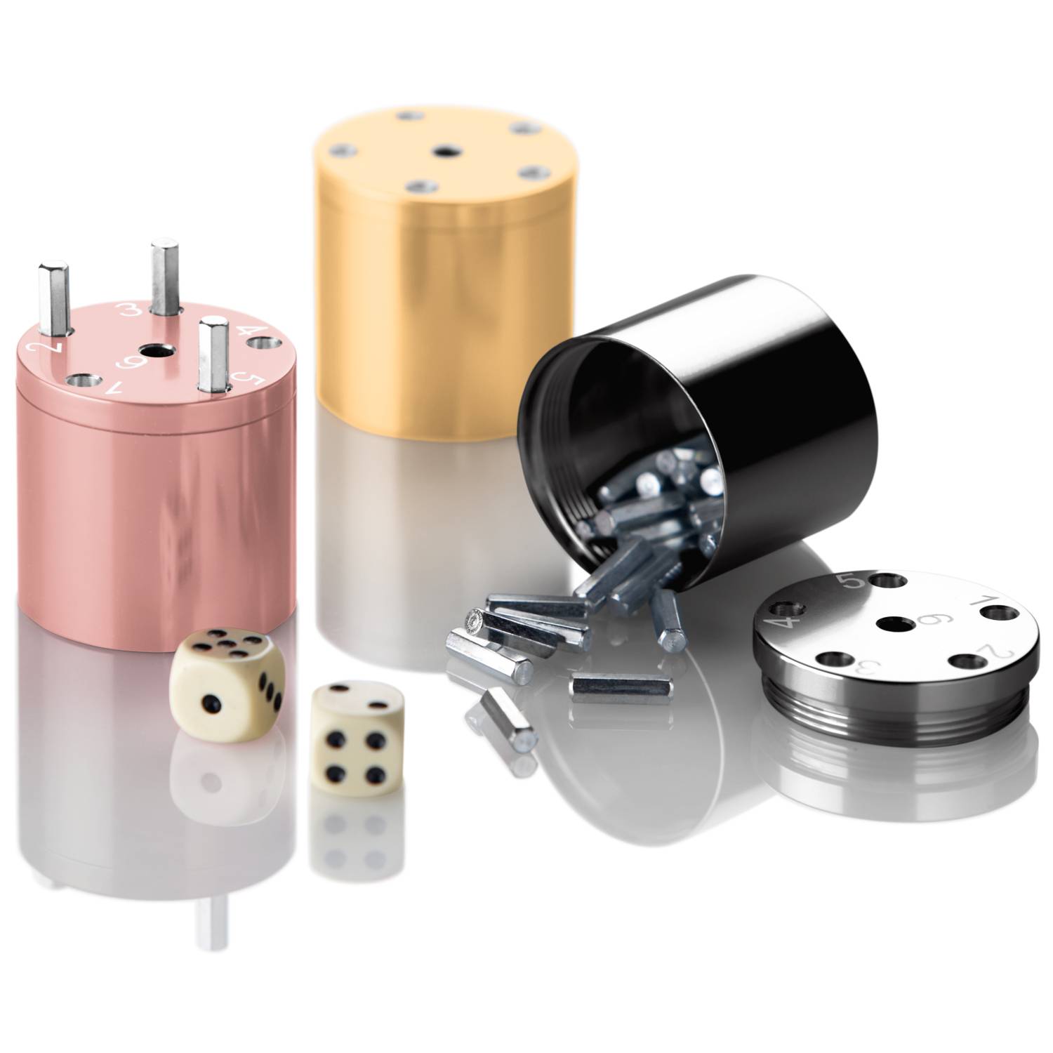 BestSaller 3002 SUPER SIX Würfelspiel Aluminum Sonder Edition, 36 Spielstäbchen & 2 Würfel, gold