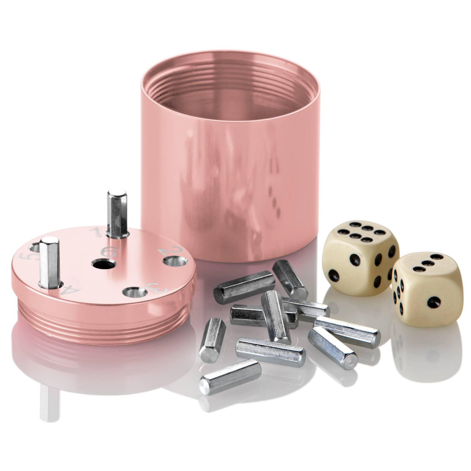 BestSaller 3006 SUPER SIX Würfelspiel Aluminum Sonder Edition, 36 Spielstäbchen & 2 Würfel, roségold