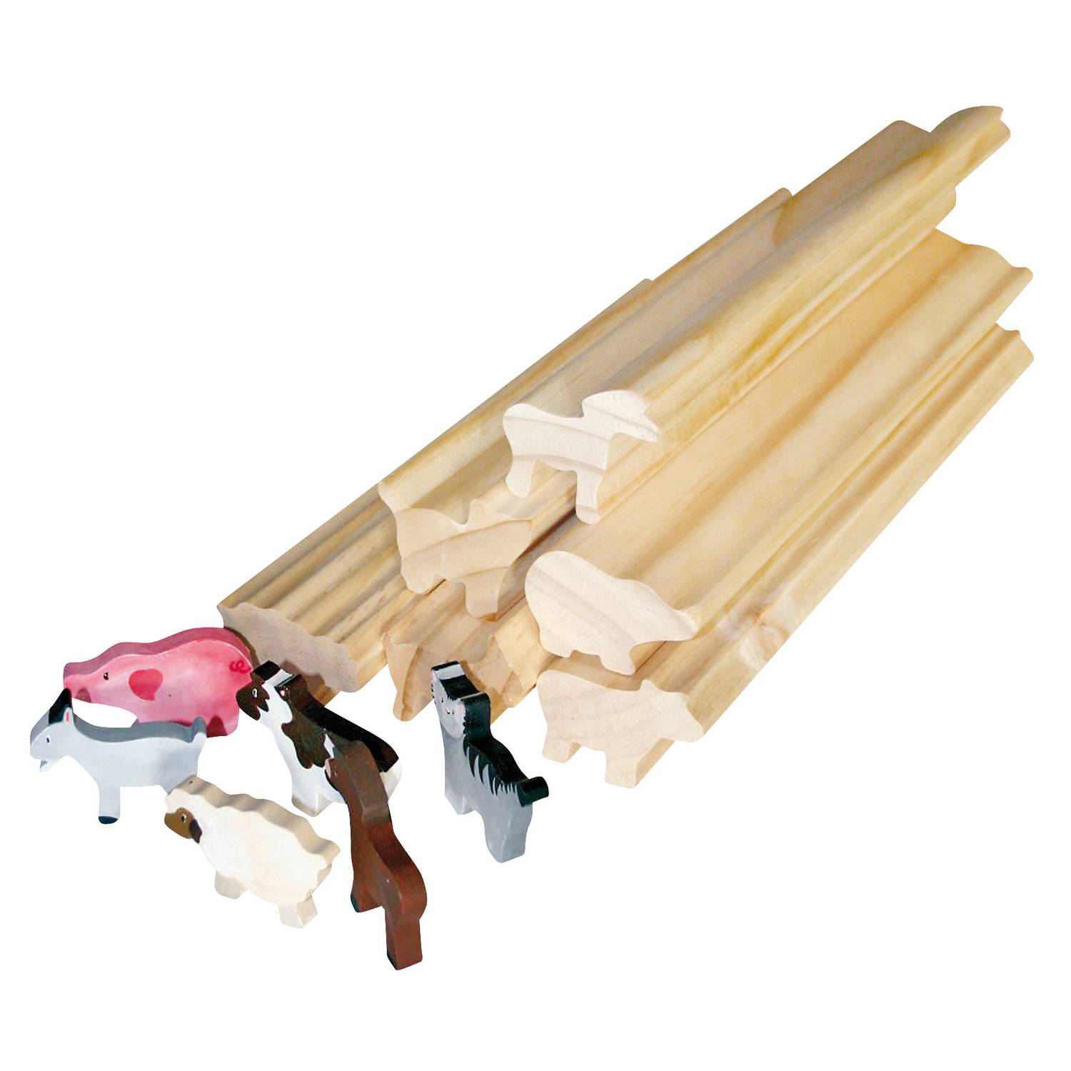 EDUPLAY 210-047 Profilholz Bauernhoftiere, 6 Stangen, natur